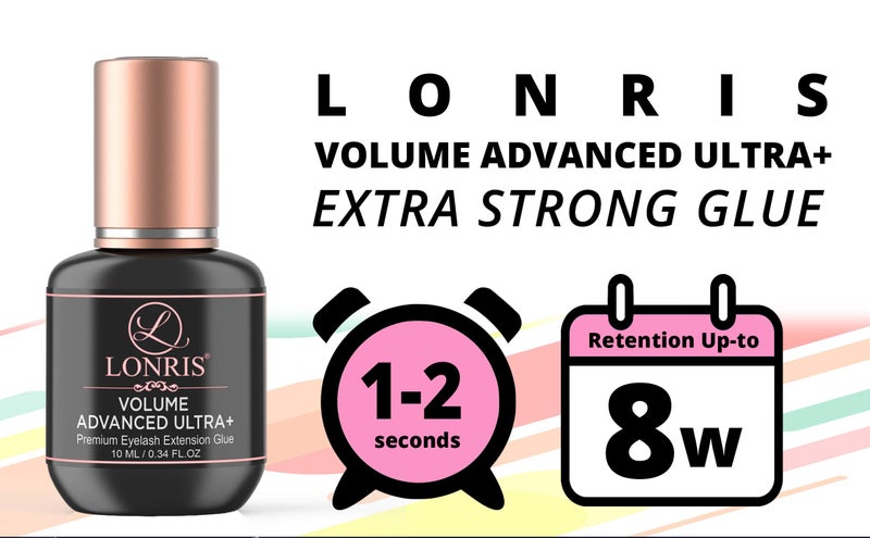 LONRIS 7-8 Weeks Retention/Eyelash Extension Glue Volume Advanced Ultra+ LONRIS Lash 10 ml/1-2 Sec Drying time/Maximum Bonding/Semi-Permanent Extensions Supplies/Professional Use Only Black Adhesive - Image 3
